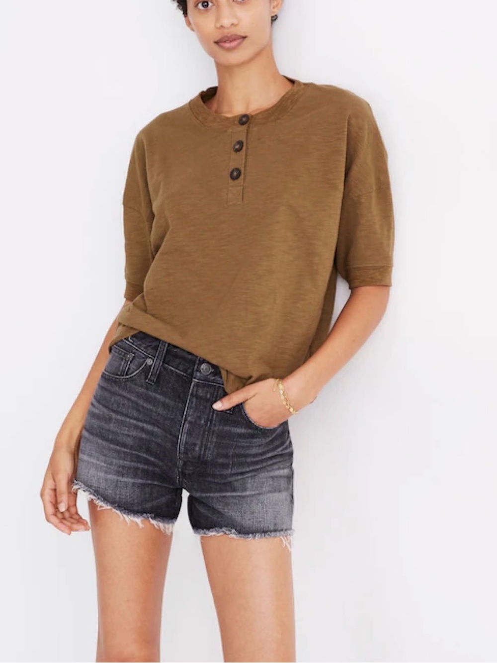 Madewell Olive Brown Short-Sleeve Henley Tee